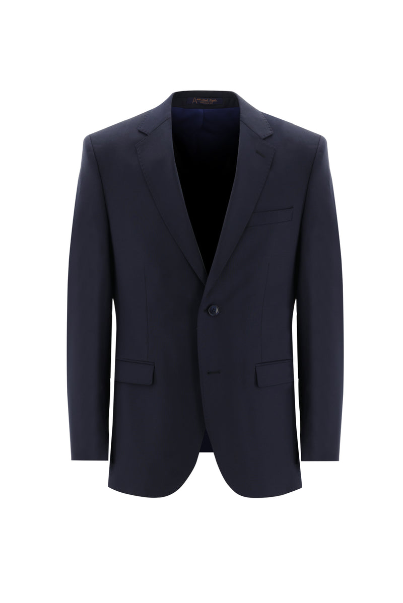 Koyu Lacivert Slim Fit Dar Kesim Yünlü Klasik Takım Elbise