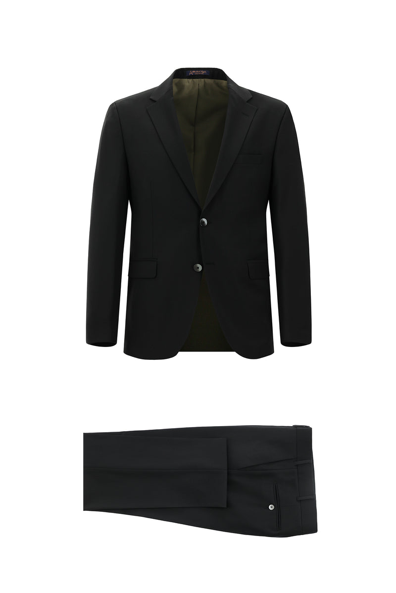 Siyah Slim Fit Dar Kesim Yünlü Klasik Takım Elbise