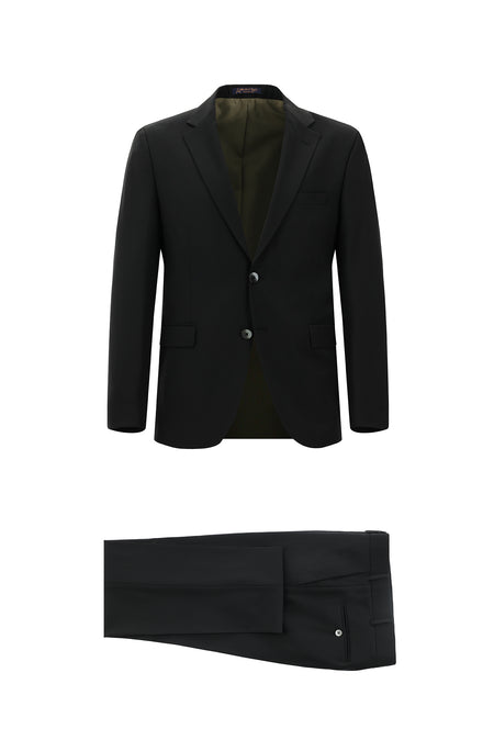 Siyah 7 Drop Slim Fit Dar Kesim Yünlü Tak?m Elbise-Abdullah Ki??l?