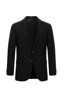 Siyah Slim Fit Dar Kesim Yünlü Klasik Takım Elbise