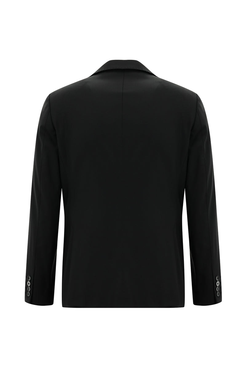 Siyah Slim Fit Dar Kesim Yünlü Klasik Takım Elbise