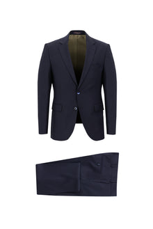 Orta Lacivert Slim Fit Dar Kesim Yünlü Klasik Takım Elbise