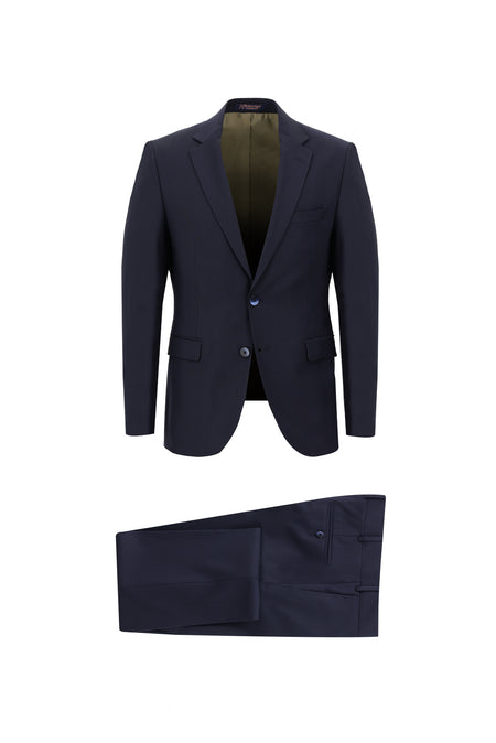 Orta Lacivert Regular Fit Yünlü Klasik Takım Elbise