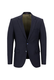 Orta Lacivert Slim Fit Dar Kesim Yünlü Klasik Takım Elbise