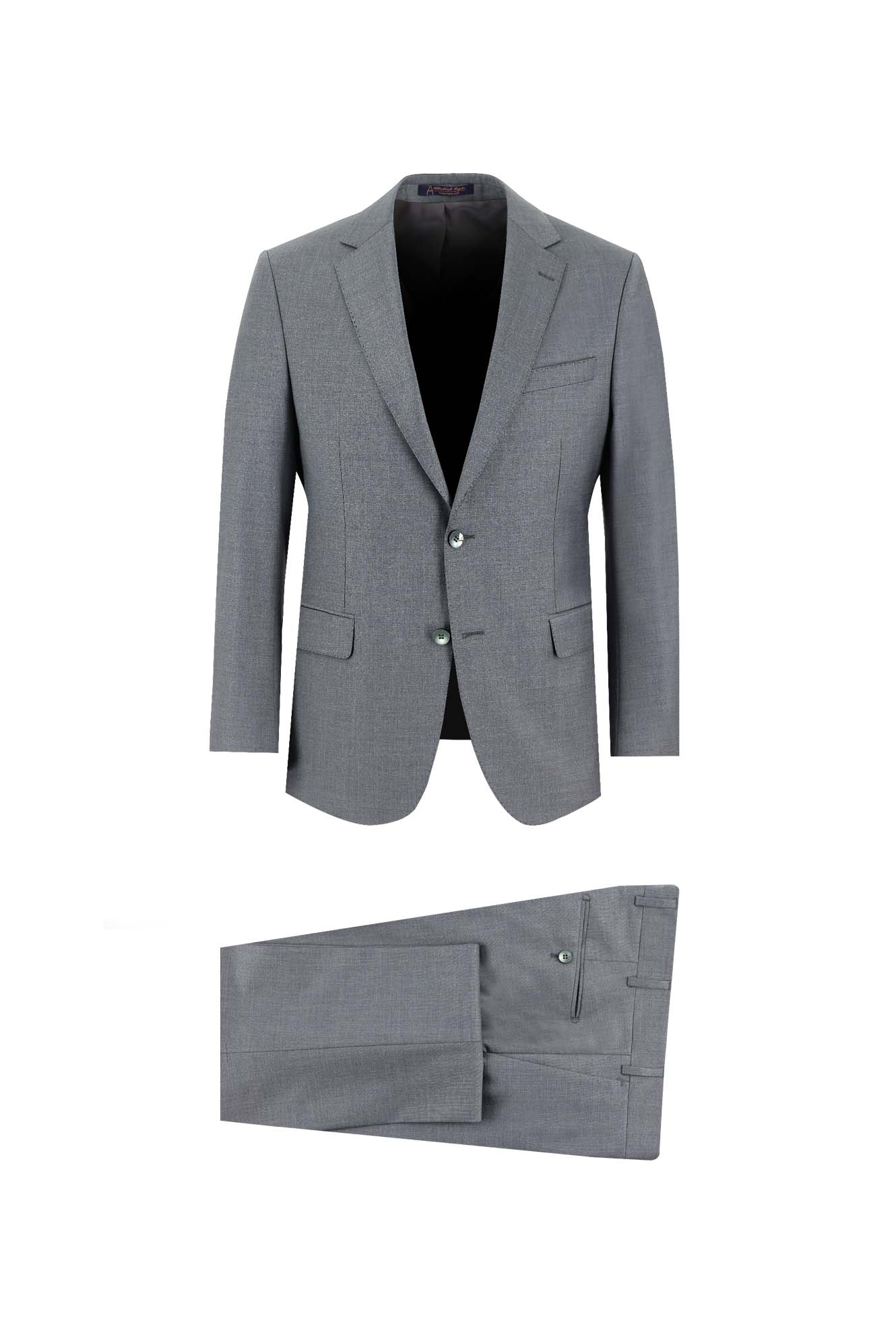 Orta Füme Slim Fit Dar Kesim Yünlü Klasik Takım Elbise