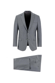 Orta Füme Slim Fit Dar Kesim Yünlü Klasik Takım Elbise