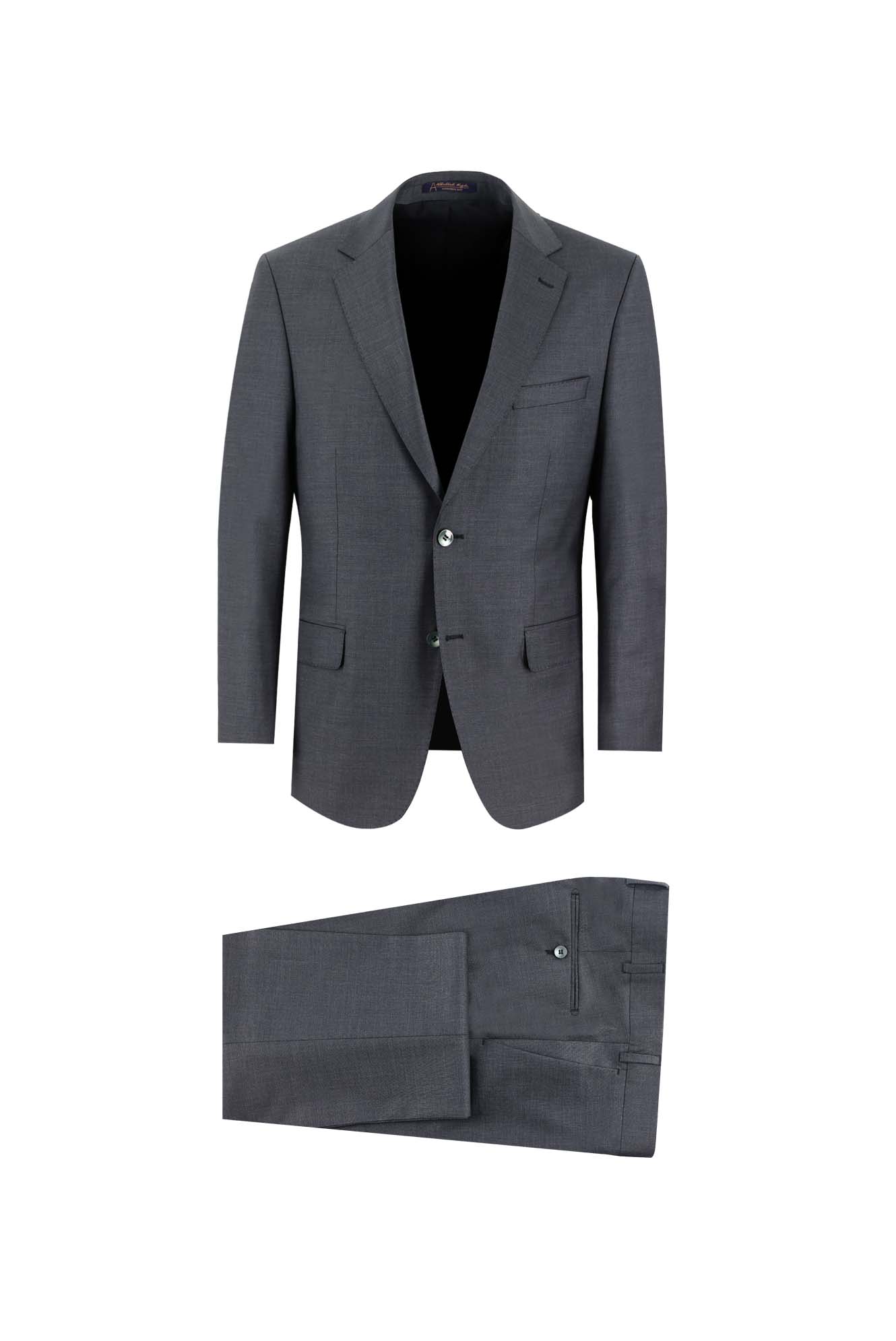 Koyu Füme Slim Fit Dar Kesim Yünlü Klasik Takım Elbise