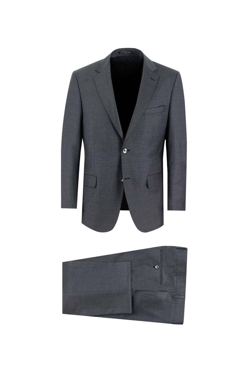 Koyu Füme Slim Fit Dar Kesim Yünlü Klasik Takım Elbise