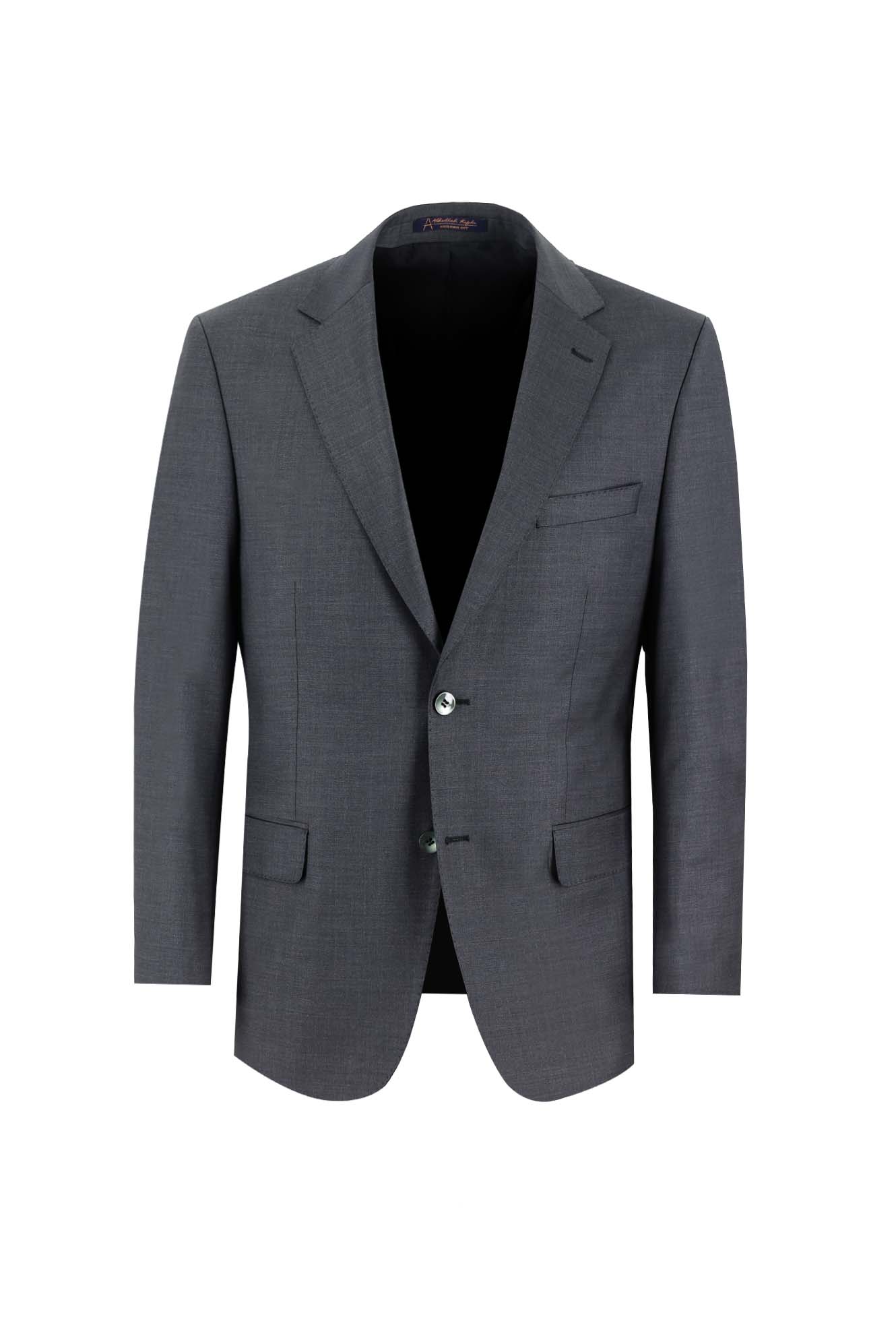 Koyu Füme Slim Fit Dar Kesim Yünlü Klasik Takım Elbise