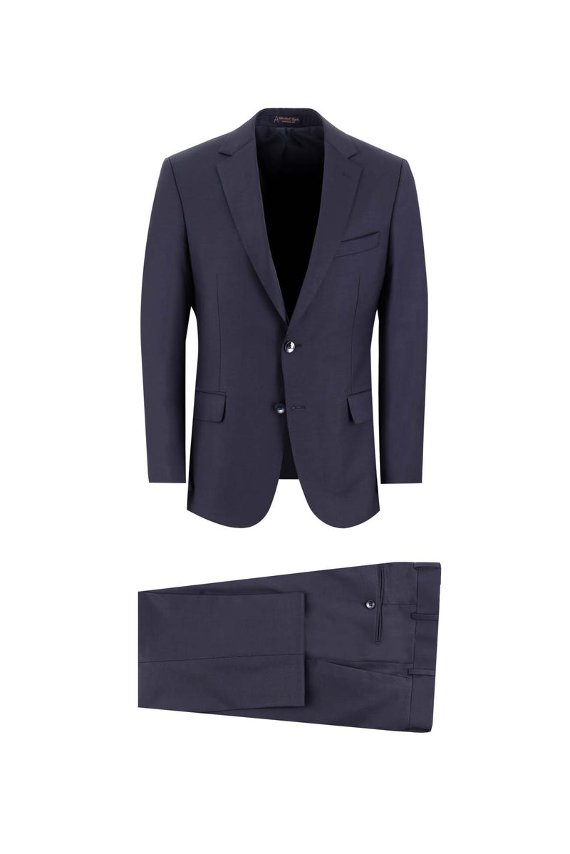 Orta Lacivert Relaxed Fit Rahat Kesim Yünlü Klasik Takım Elbise