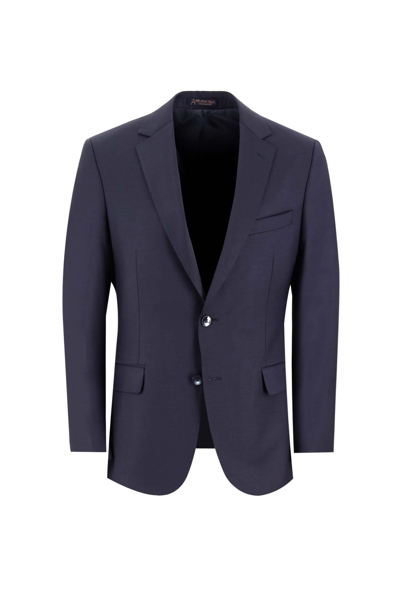 Orta Lacivert Slim Fit Dar Kesim Yünlü Klasik Takım Elbise