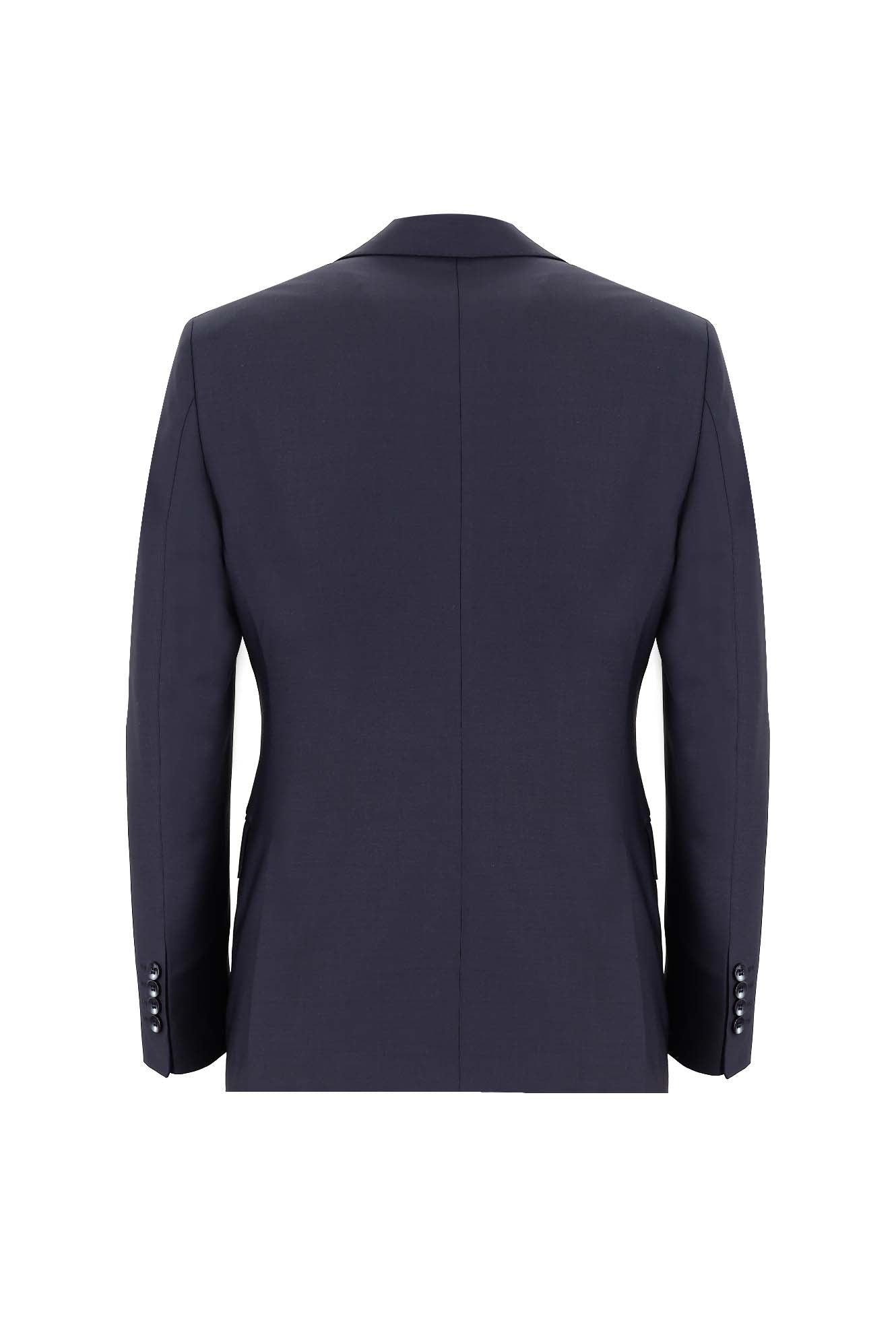 Orta Lacivert Slim Fit Dar Kesim Yünlü Klasik Takım Elbise