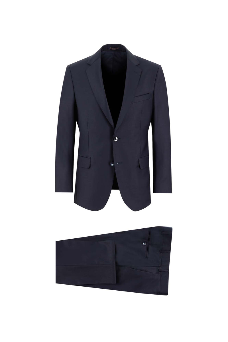 Koyu Lacivert Relaxed Fit Rahat Kesim Yünlü Klasik Takım Elbise