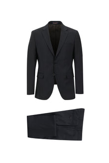Siyah Slim Fit Dar Kesim Yünlü Klasik Takım Elbise