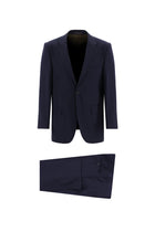 Koyu Lacivert Slim Fit Dar Kesim Yünlü Klasik Takım Elbise