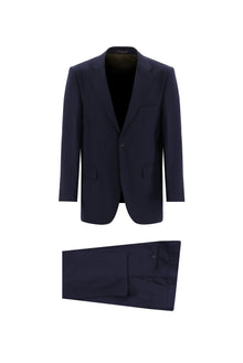 Koyu Lacivert Slim Fit Dar Kesim Yünlü Klasik Takım Elbise