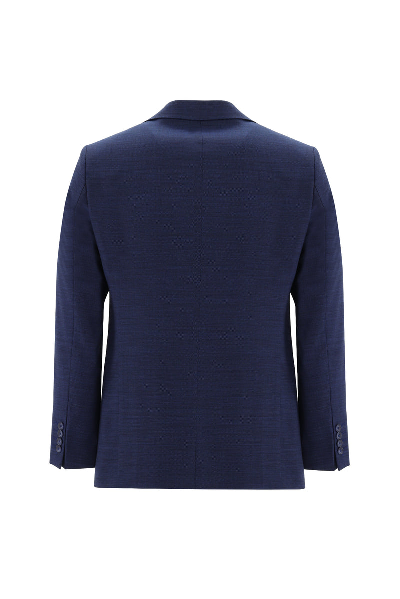 Orta Lacivert 7 Drop Slim Fit Dar Kesim Yünlü Desenli Tak?m Elbise-Abdullah Ki??l?