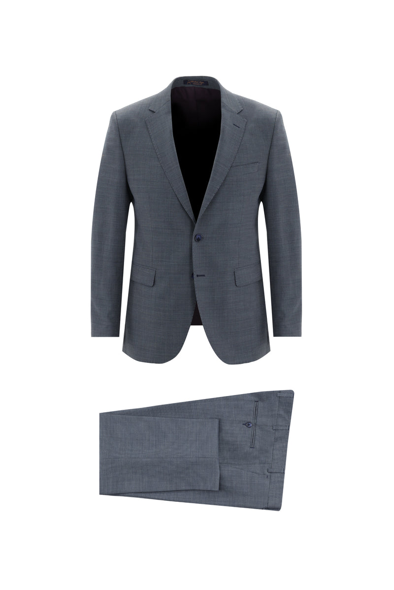 Orta Petrol Slim Fit Dar Kesim Yünlü Klasik Desenli Takım Elbise
