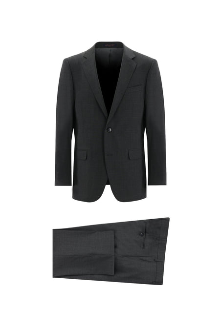 Koyu Füme Regular Fit Yünlü Klasik Desenli Takım Elbise