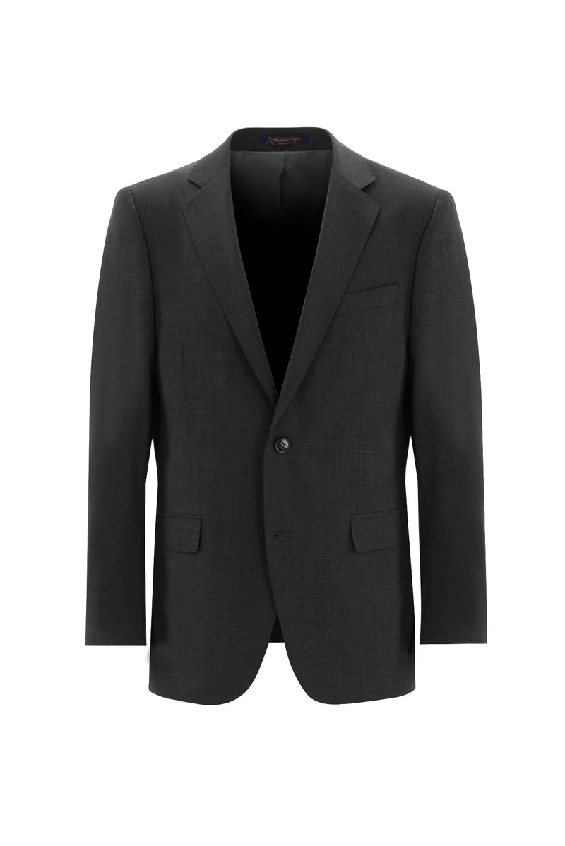 Koyu Füme Relaxed Fit Rahat Kesim Yünlü Klasik Desenli Takım Elbise