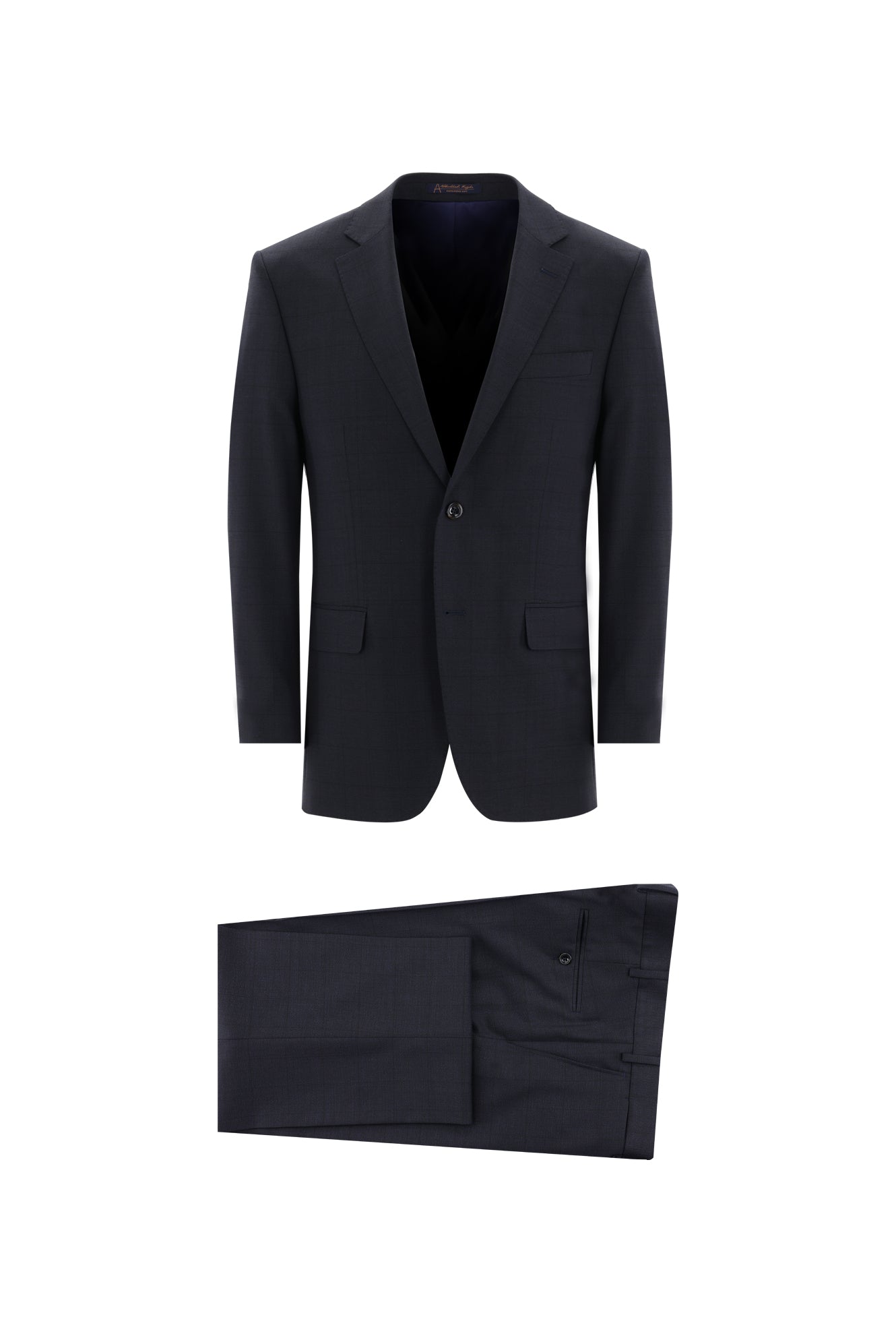 Koyu Lacivert Relaxed Fit Rahat Kesim Yünlü Klasik Kareli Takım Elbise