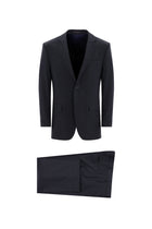 Koyu Lacivert Relaxed Fit Rahat Kesim Yünlü Klasik Kareli Takım Elbise