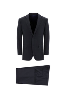 Koyu Lacivert Relaxed Fit Rahat Kesim Yünlü Klasik Kareli Takım Elbise