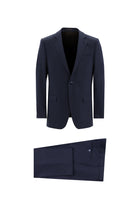 Orta Lacivert 7 Drop Slim Fit Dar Kesim Yünlü Desenli Tak?m Elbise-Abdullah Ki??l?