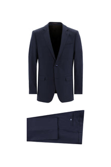 Orta Lacivert 7 Drop Slim Fit Dar Kesim Yünlü Desenli Tak?m Elbise-Abdullah Ki??l?