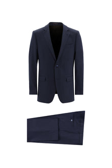 Orta Lacivert Slim Fit Dar Kesim Yünlü Klasik Desenli Takım Elbise