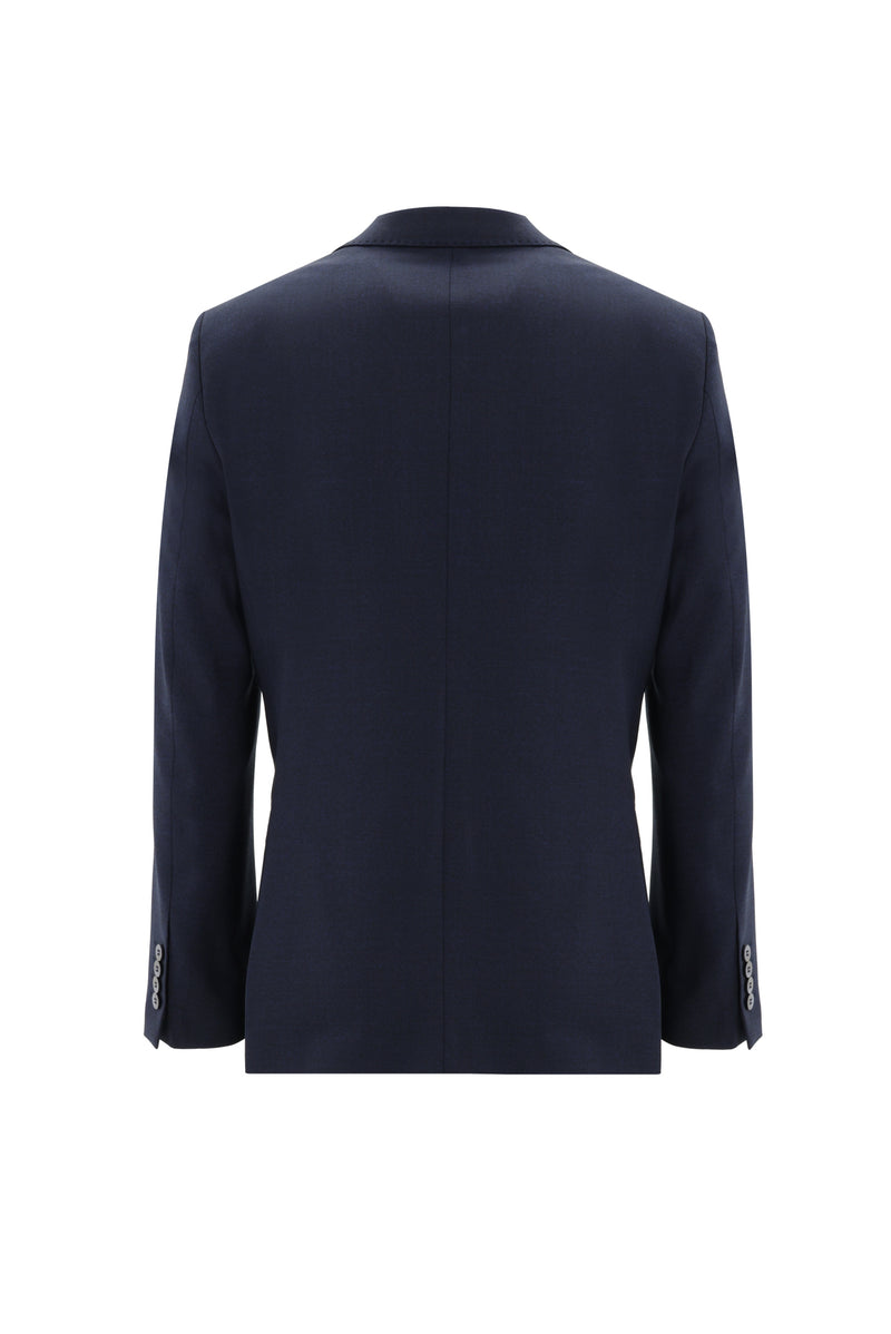 Orta Lacivert Slim Fit Dar Kesim Yünlü Klasik Desenli Takım Elbise