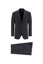 Koyu Lacivert Slim Fit Dar Kesim Yünlü Klasik Desenli Takım Elbise