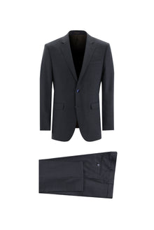 Koyu Lacivert Slim Fit Dar Kesim Yünlü Klasik Desenli Takım Elbise