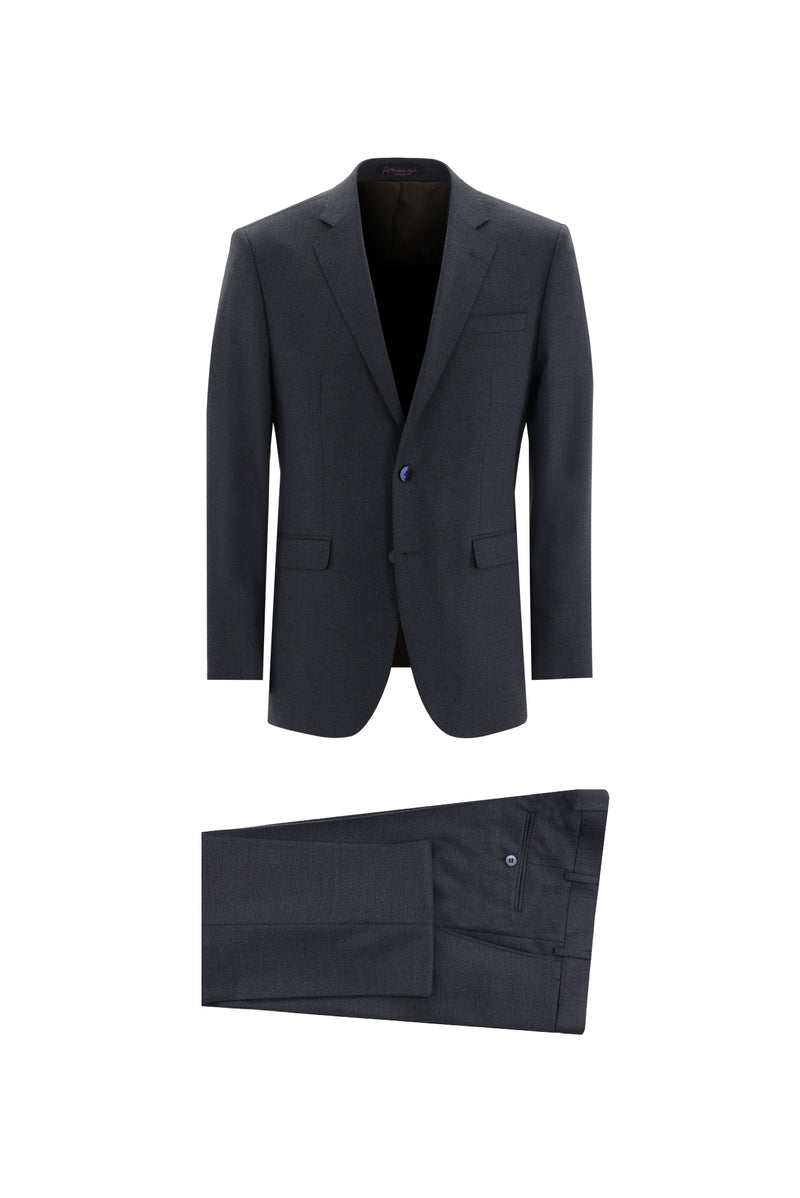 Koyu Lacivert Slim Fit Dar Kesim Yünlü Klasik Desenli Takım Elbise