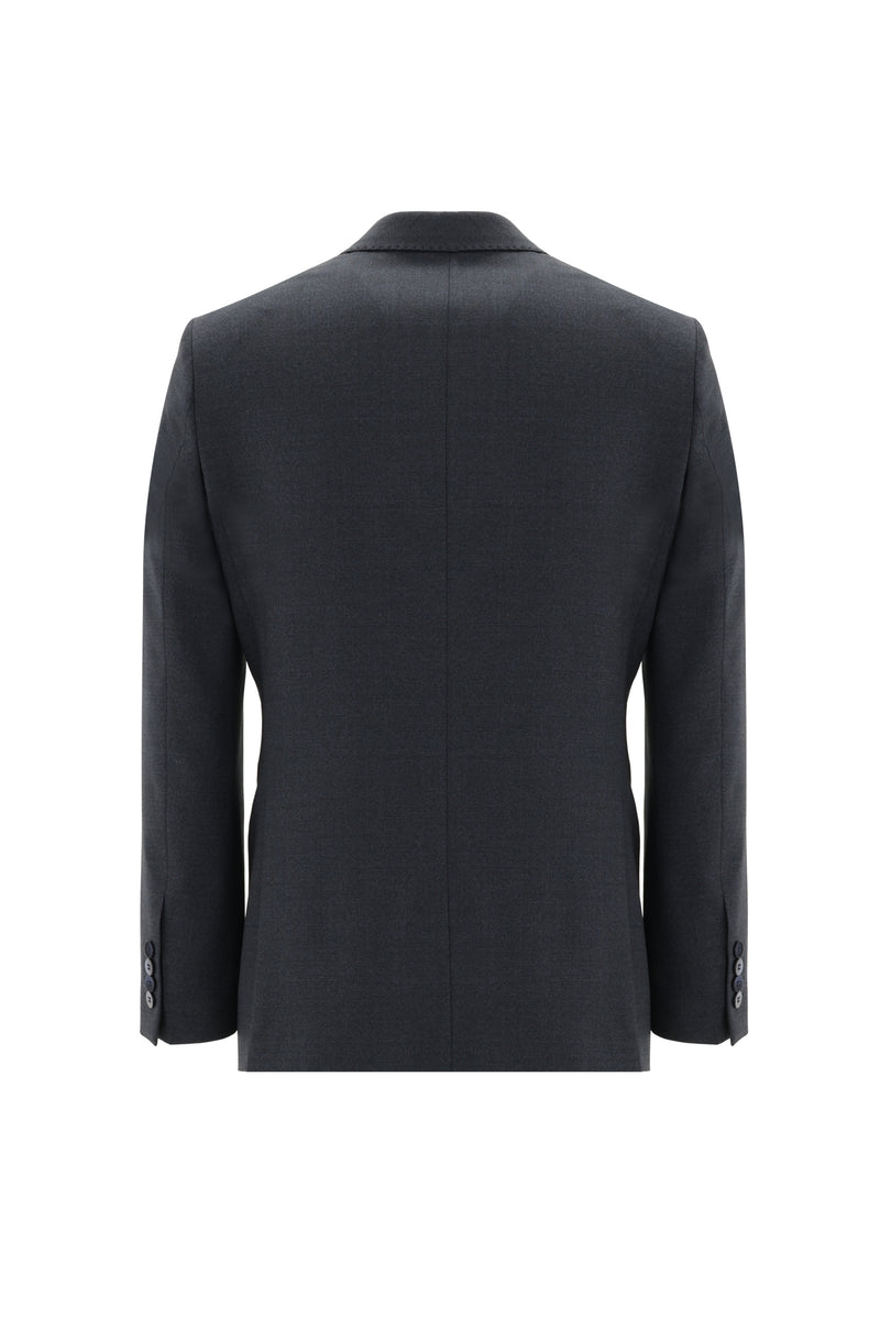 Koyu Lacivert Relaxed Fit Rahat Kesim Yünlü Klasik Desenli Takım Elbise