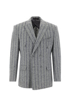 Orta Gri 7 Drop Slim Fit Dar Kesim Kruvaze Yünlü Çizgili Ceket-Abdullah Ki??l?