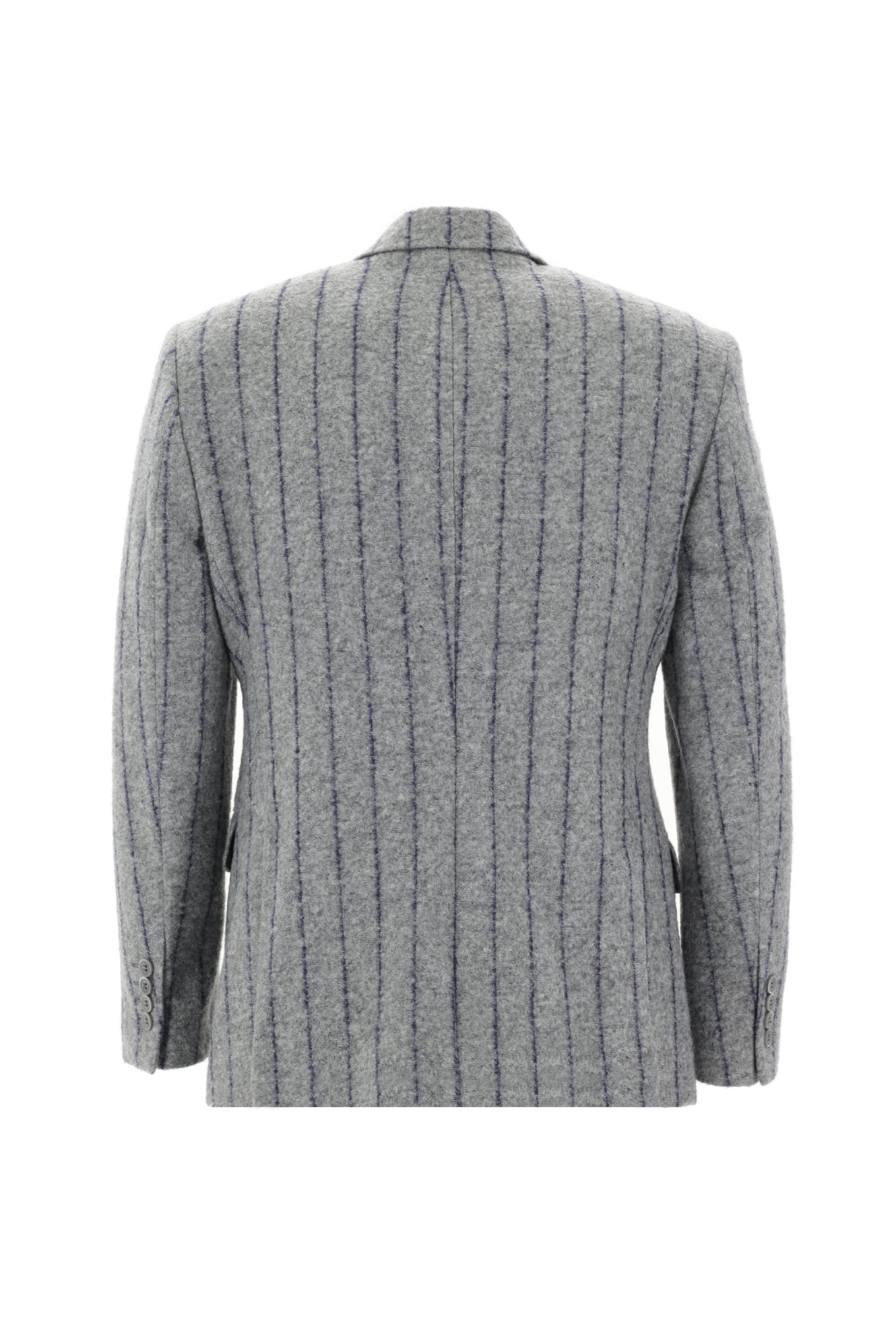Orta Gri 7 Drop Slim Fit Dar Kesim Kruvaze Yünlü Çizgili Ceket-Abdullah Ki??l?