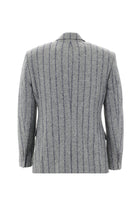 Orta Gri 7 Drop Slim Fit Dar Kesim Kruvaze Yünlü Çizgili Ceket-Abdullah Ki??l?