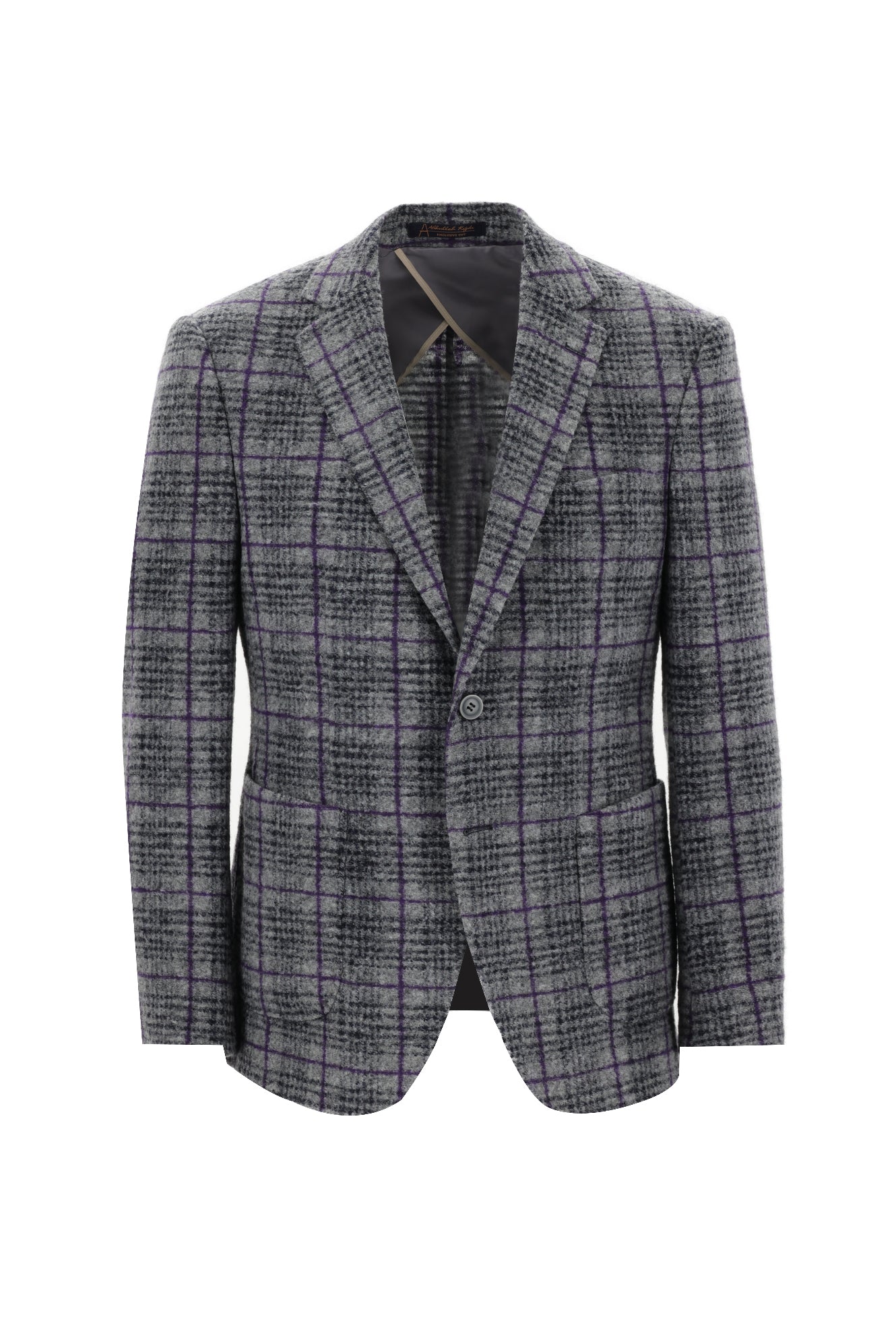 Orta Gri 7 Drop Slim Fit Dar Kesim Yünlü Örme Ekose Ceket-Abdullah Ki??l?