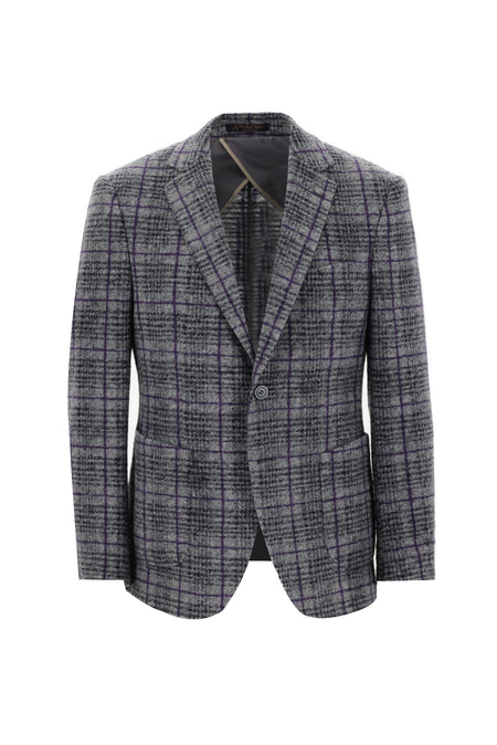 Orta Gri 7 Drop Slim Fit Dar Kesim Yünlü Örme Ekose Ceket-Abdullah Ki??l?