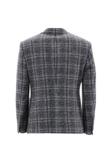 Orta Gri 7 Drop Slim Fit Dar Kesim Yünlü Örme Ekose Ceket-Abdullah Ki??l?