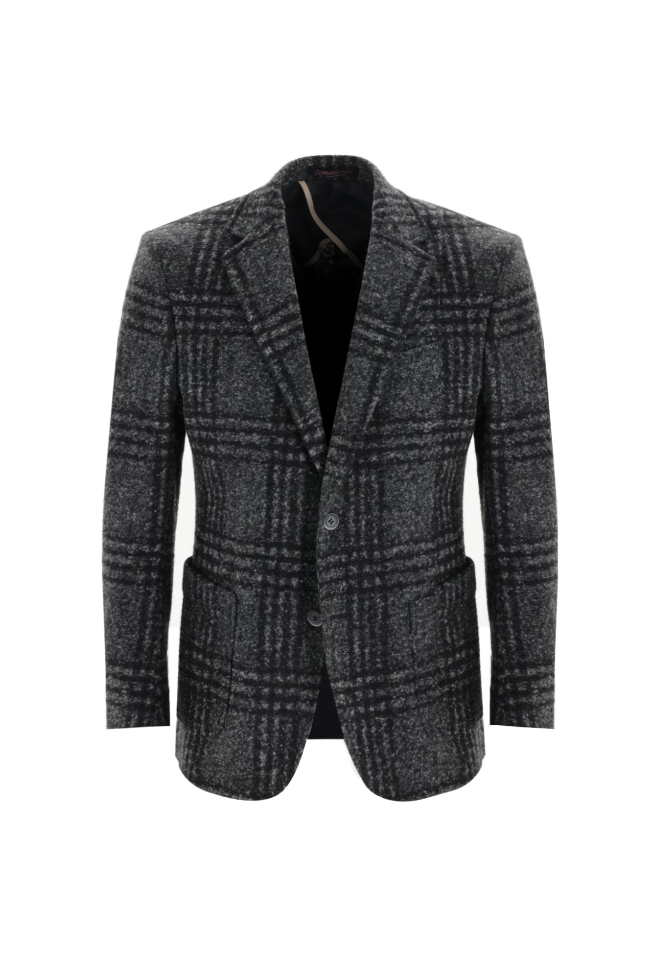 Koyu Füme Relaxed Fit Rahat Kesim Yünlü Örme Ekose Ceket