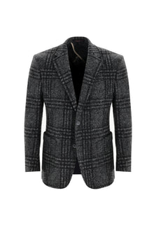 Koyu Füme Relaxed Fit Rahat Kesim Yünlü Örme Ekose Ceket