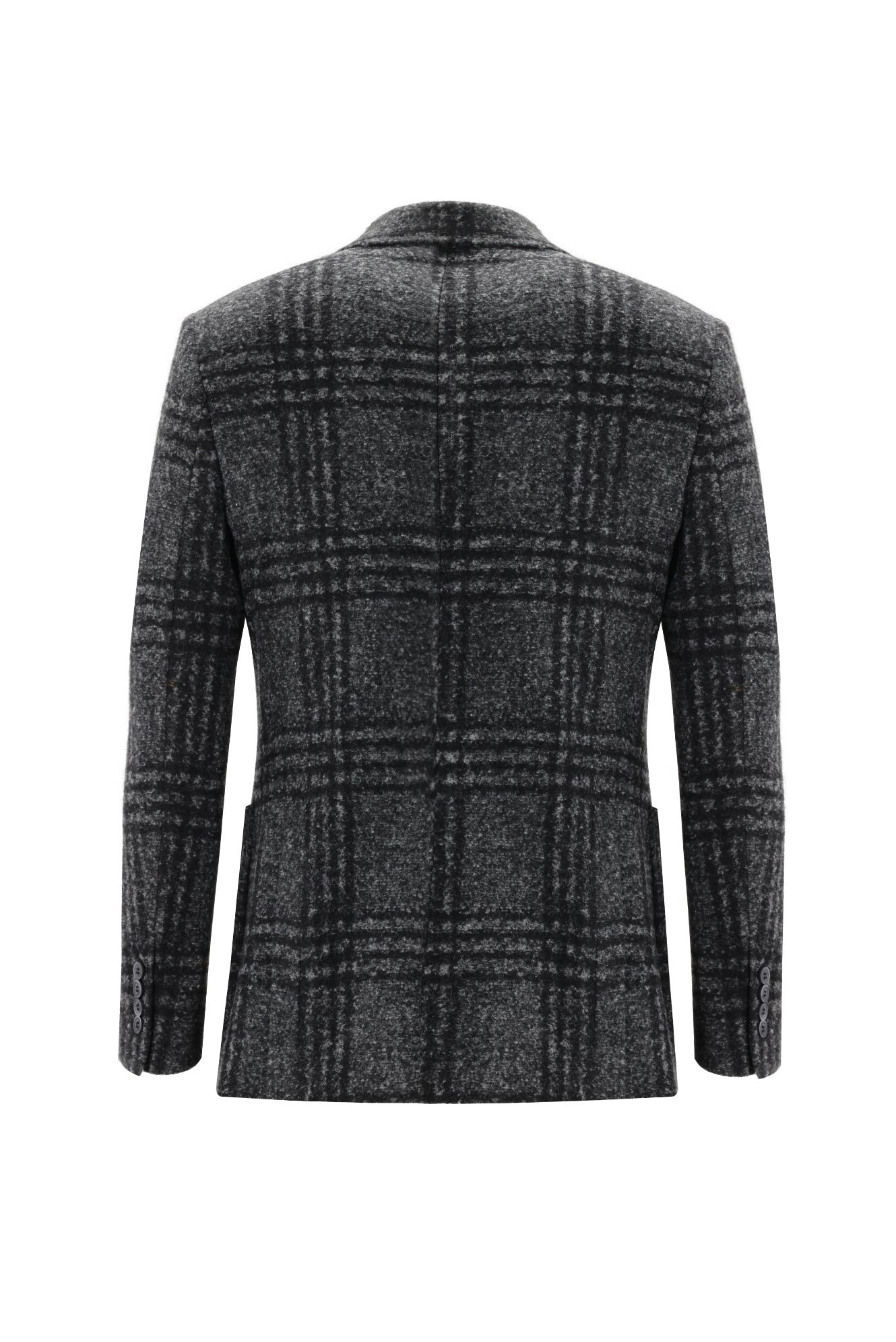 Koyu Füme Relaxed Fit Rahat Kesim Yünlü Örme Ekose Ceket