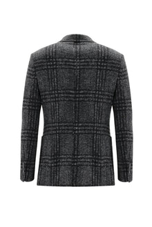 Koyu Füme Relaxed Fit Rahat Kesim Yünlü Örme Ekose Ceket