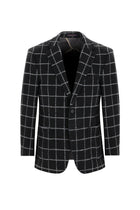 Siyah Relaxed Fit Rahat Kesim Yünlü Örme Kareli Ceket