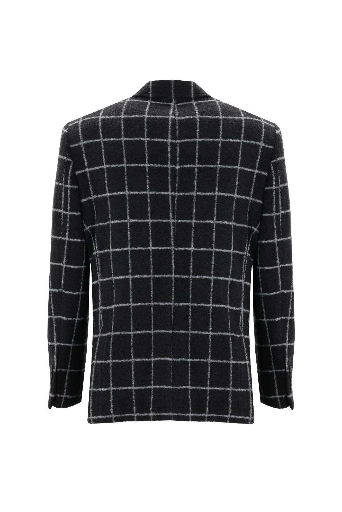 Siyah Relaxed Fit Rahat Kesim Yünlü Örme Kareli Ceket