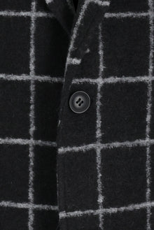 Siyah Relaxed Fit Rahat Kesim Yünlü Örme Kareli Ceket
