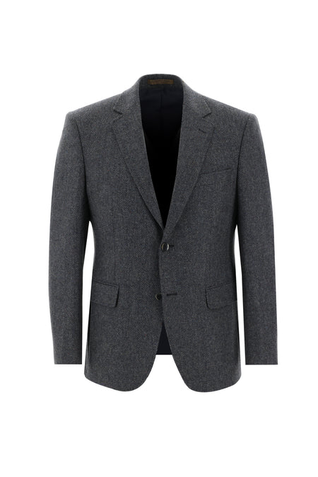 Orta Füme İtalyan Slim Fit Dar Kesim Yünlü Kuşgözü Ceket