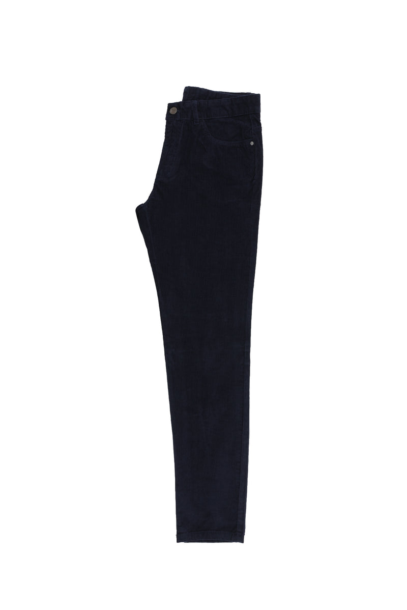 Orta Lacivert Regular Fit Likralı Kadife Pantolon